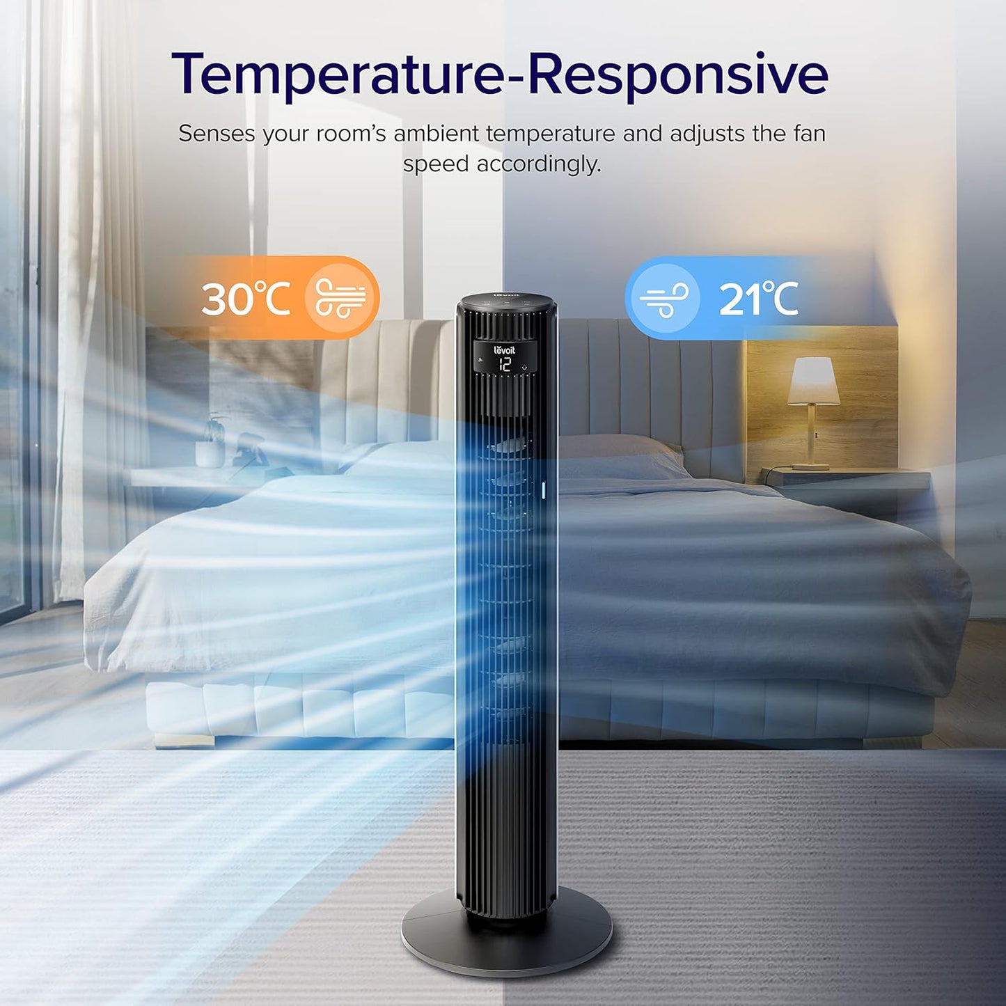 LEVOIT Smart Tower Fan - 42 Inch Bladeless Design with Quiet 26ft/s Velocity | 12 Speeds, 4 Modes, Alexa Compatible