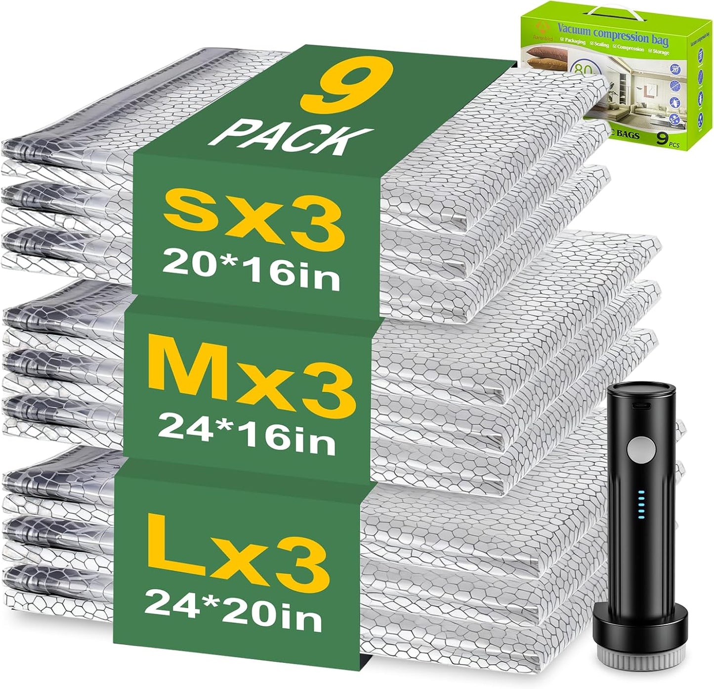 Vacuum Seal Bags for Clothing by [Brand Name] - Wireless Electric Pump Included | 9 Pack Space Saver for Travel & Home