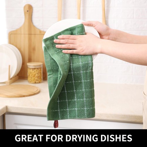 Homaxy 100% Cotton Terry Kitchen Dish Cloths, Ultra Soft and Absorbent Dish Towels for Kitchen, Suitable for Drying and Washing Dishes, 18 Pack, 12 x 12 Inches, Grass Green