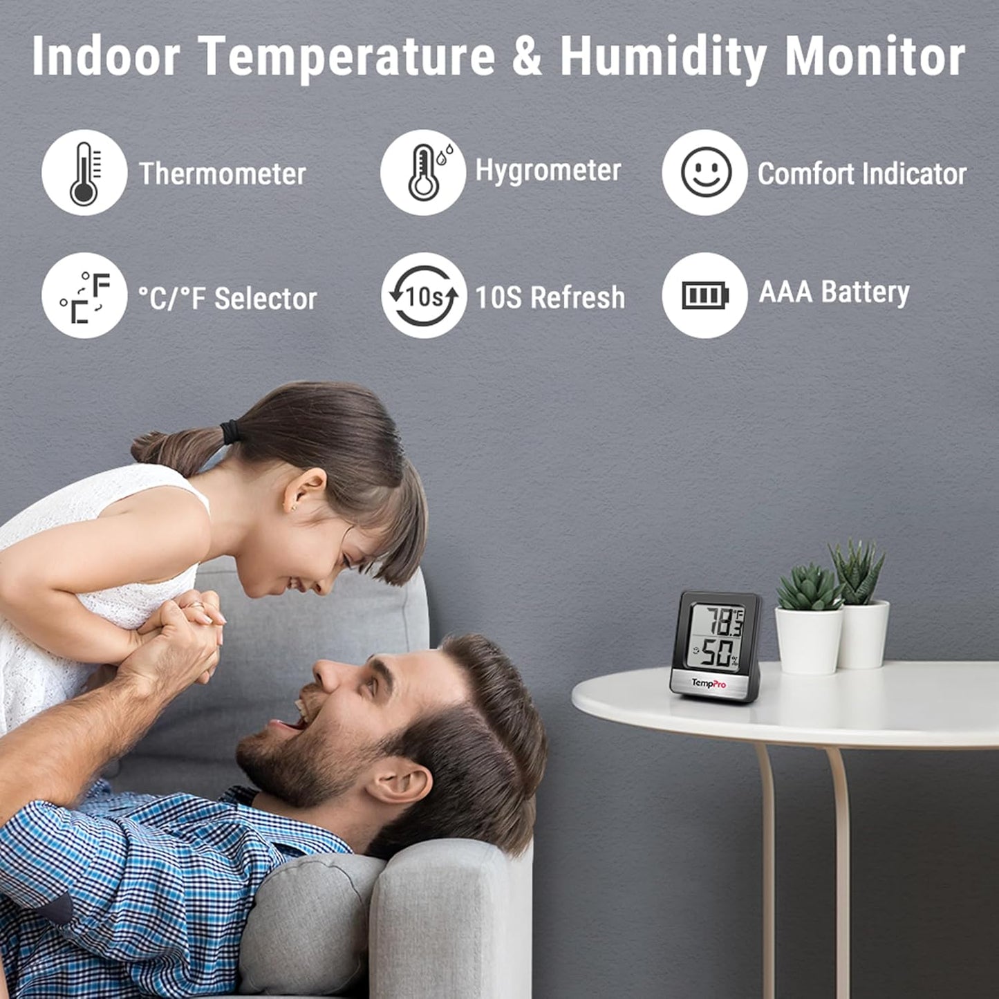 TempPro TP49 Digital Hygrometer | 3-Piece Indoor Thermometer & Humidity Meter - Black