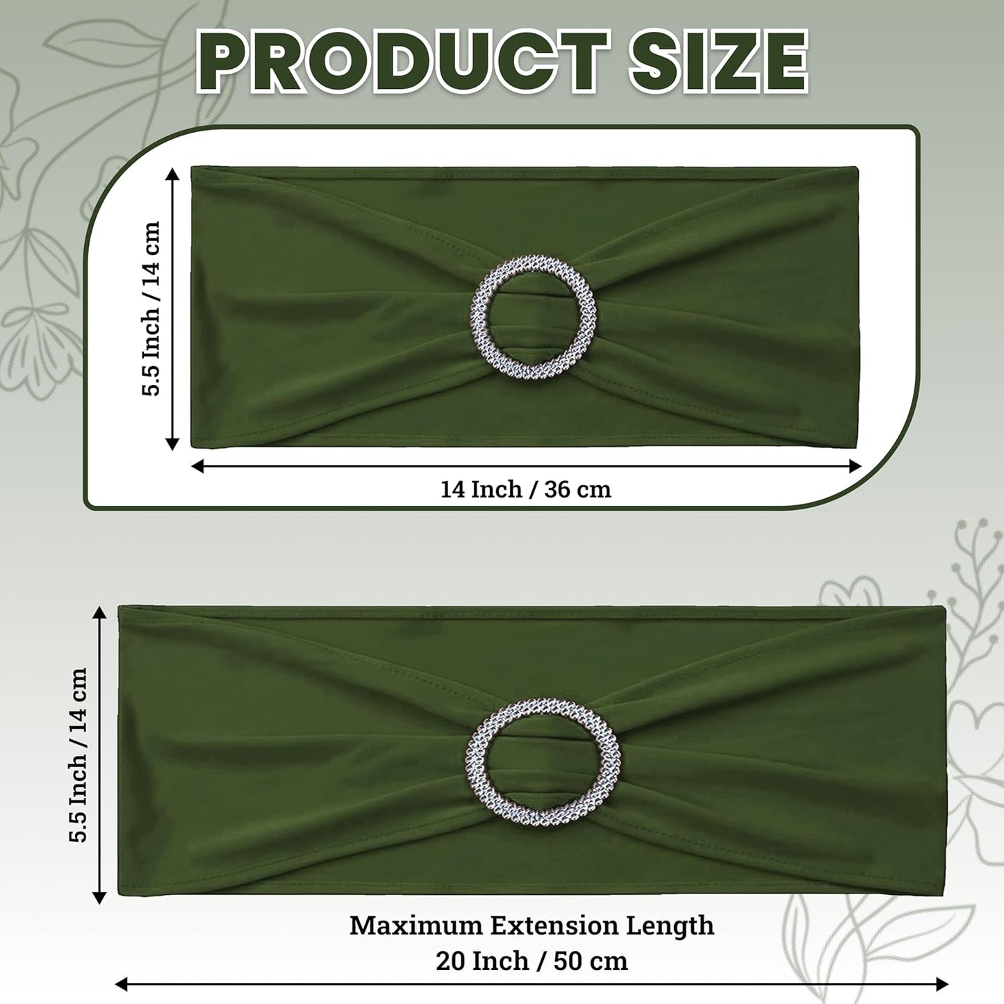 MDS Spandex Chair Sashes - Universal Fit Elastic Stretch Bands with Buckle for Events | Olive Green, Pack of 200