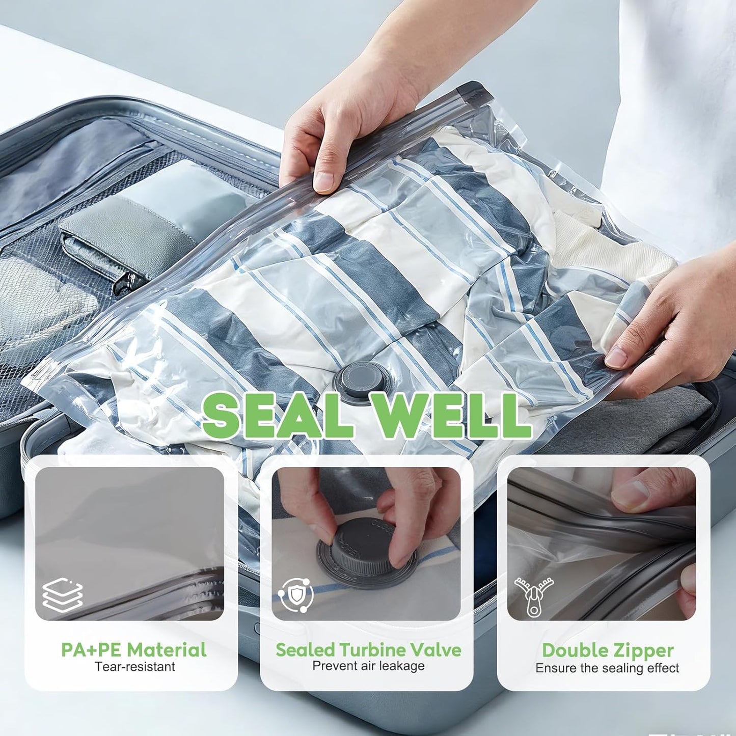 Mapambo Vacuum Storage Bags - 15 Pack Vacuum Seal Bags with USB Pump | Save 80% Luggage Space, 3 Sizes