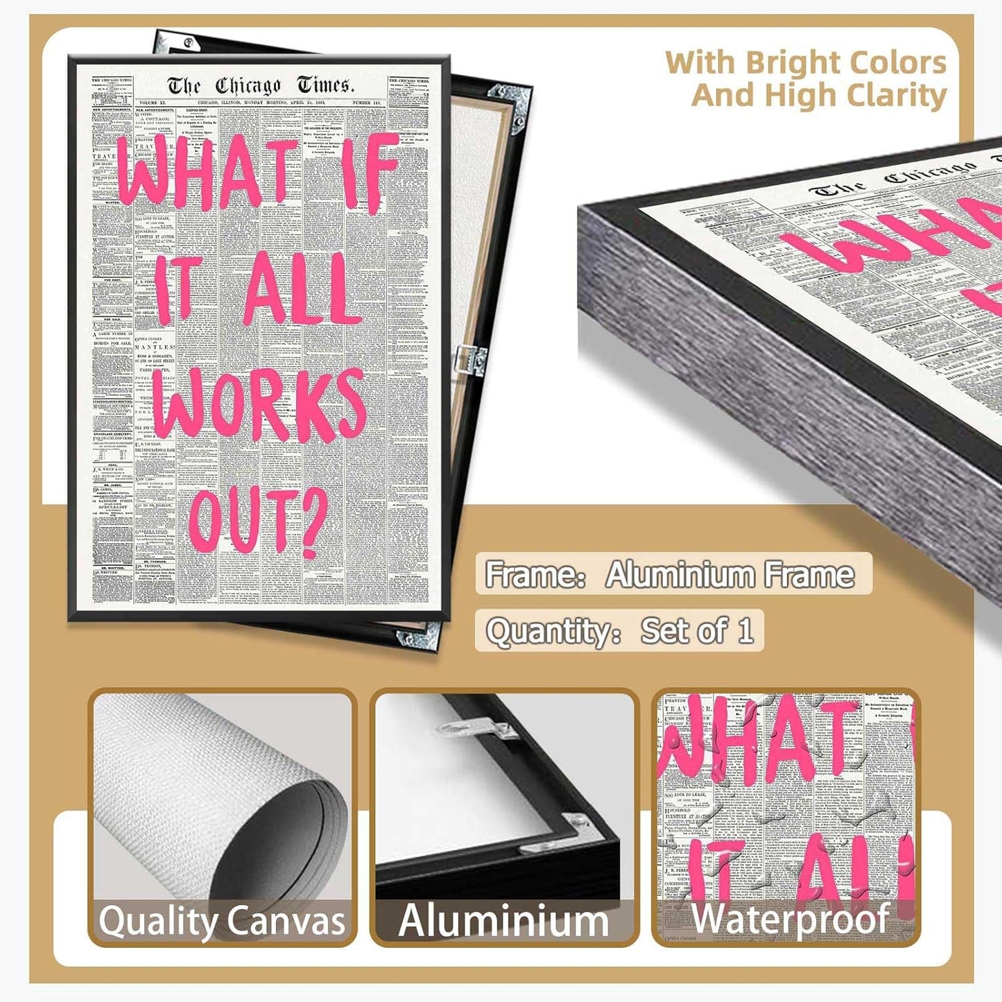 Retro Newspaper Poster by What If It All Works Out - Pink Font Canvas Wall Art | Minimalist 8x12in Framed Decor for Home & Bedroom