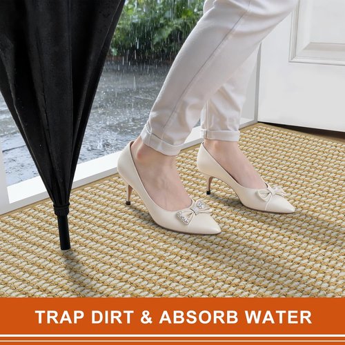 Dirt Trapper | Non-Slip Indoor Door Mat - Absorbent & Washable 24"x36" - Beige White Design