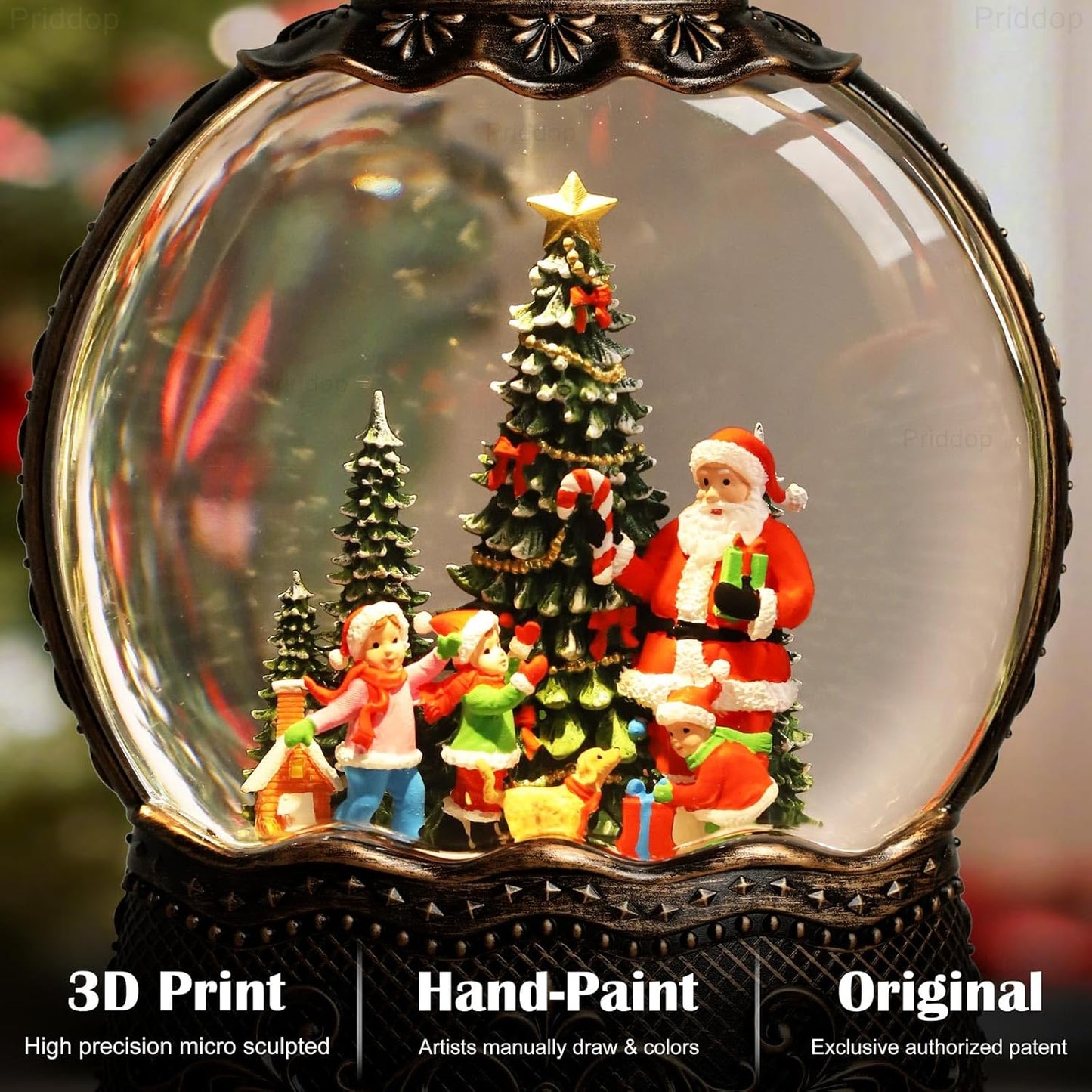 Priddop Santa Snow Globe | Musical Christmas Decoration with Classic Relief Texture - 10.6 Inch
