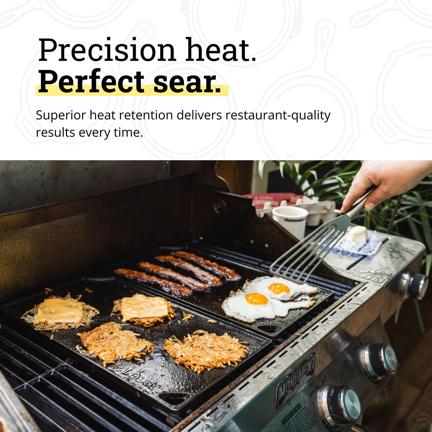 Lodge Double Play Reversible Cast Iron Grill/Griddle - Dual-Sided with Double Burner Configuration for Eggs, Pancakes, Burgers & More - Seasoned, Non-Toxic Cookware - Heavy-Duty Grill Pan - Black