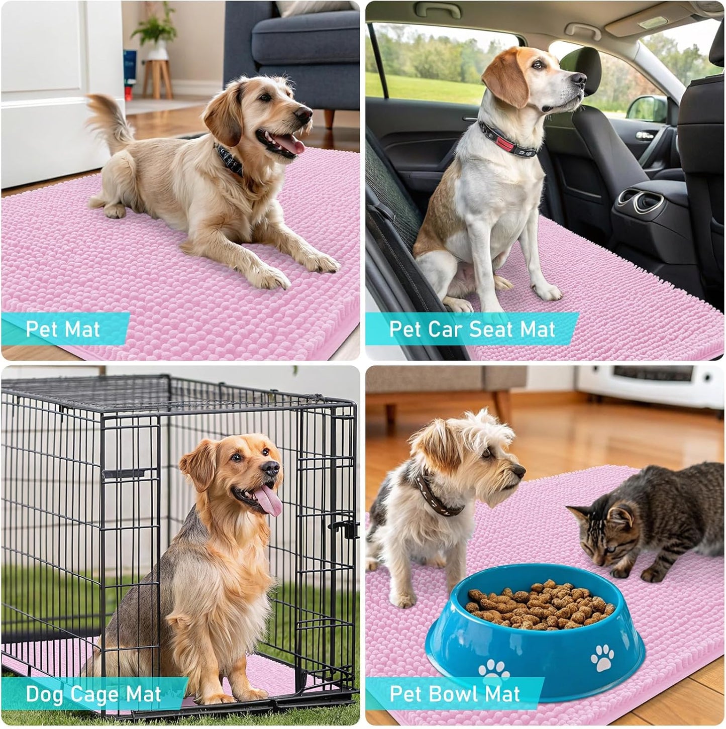 OLANLY Dog Door Mat - Absorbent Non-Slip Mud Mat for Dogs | Quick Dry Chenille, 48x30, Pink