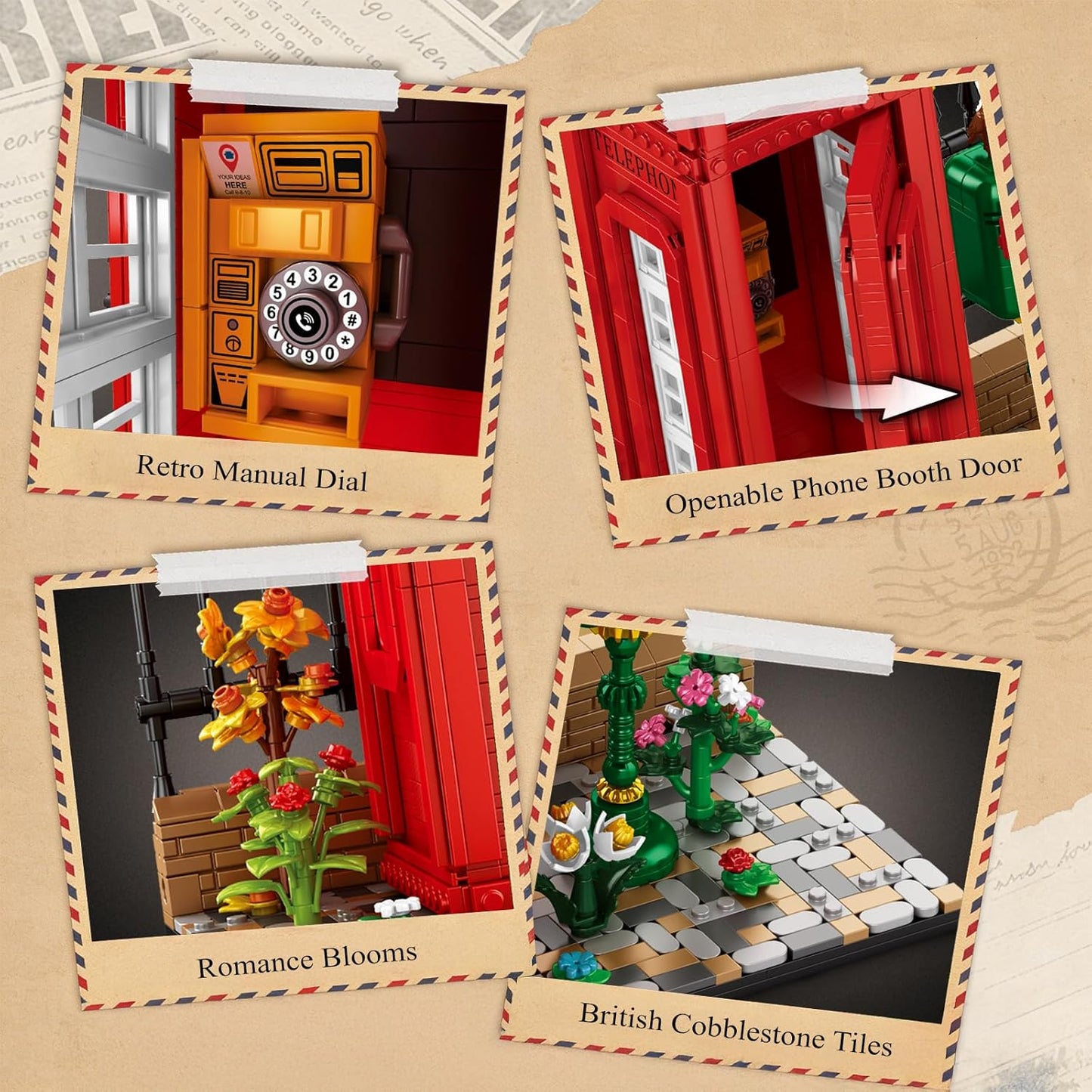 Reobrix Building Block Set - London Landmark Red Telephone Booth Model with LED Lights | 1707 PCS Retro Decor