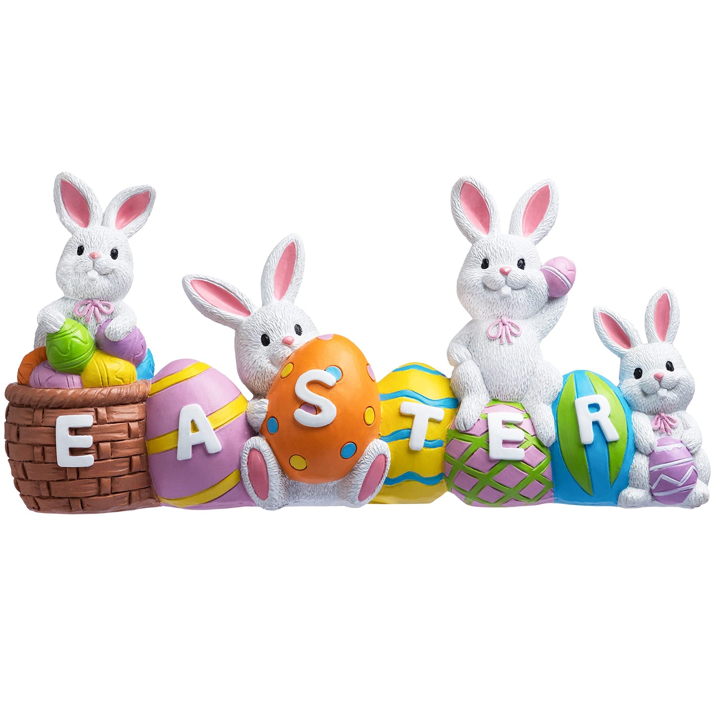 JOYIN Easter Bunny Table Decor Eggs with Easter Resin Centerpiece Decoration 4 Rabbits Bunny & Egg Tabletop Figuring for Spring Home and Office