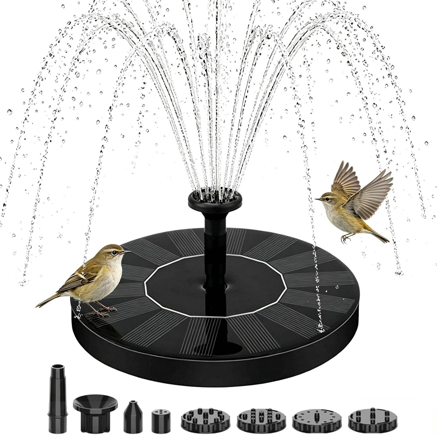 Solar Fountain - Mini Floating Water Fountain with 6 Nozzles for Bird Bath, Garden & Pond (5.1 Inch)