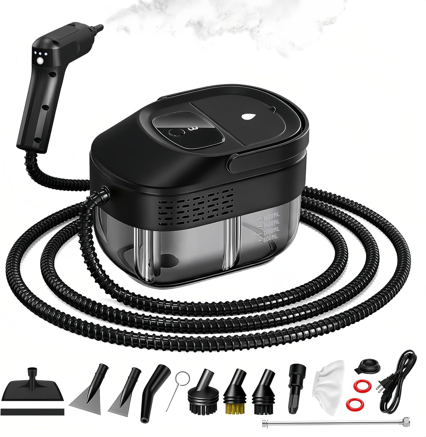 Pressurized Handheld Steam Cleaner - 2500W, 54oz Capacity, 3-Level Adjustable Steam & 15 Accessories for Home & Auto