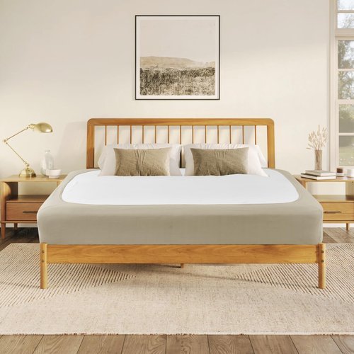 Biscaynebay Decorative Box Spring Cover Queen Size, Light Camel Luxurious Jersey Knitting Stretchy Wrap Around 4 Sides Bed Skirt for Home/Hotels, Easy Fit Wrinkle & Fade Free Machine Washable
