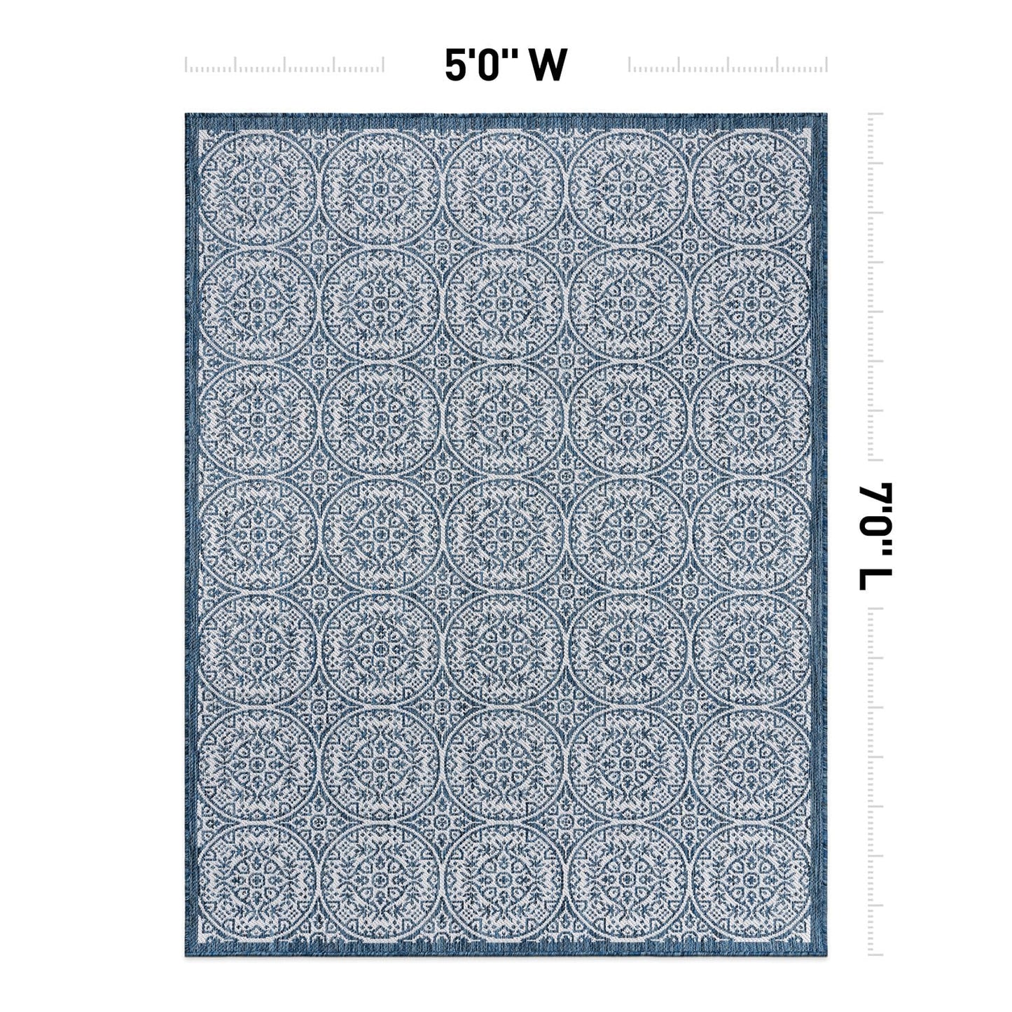 Rugshop Capri Transitional Floral Circles Textured Flat Weave Easy Cleaning Outdoor Rugs for Deck,Patio,Backyard Indoor/Outdoor Area Rug 5' x 7' Navy