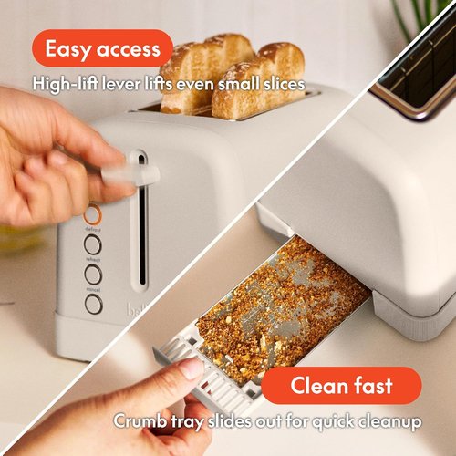 Bella 2 Slice Toaster - 6 Shade Settings with Reheat, Cancel & Bagel Functions | 900 Watt, Oatmilk Color
