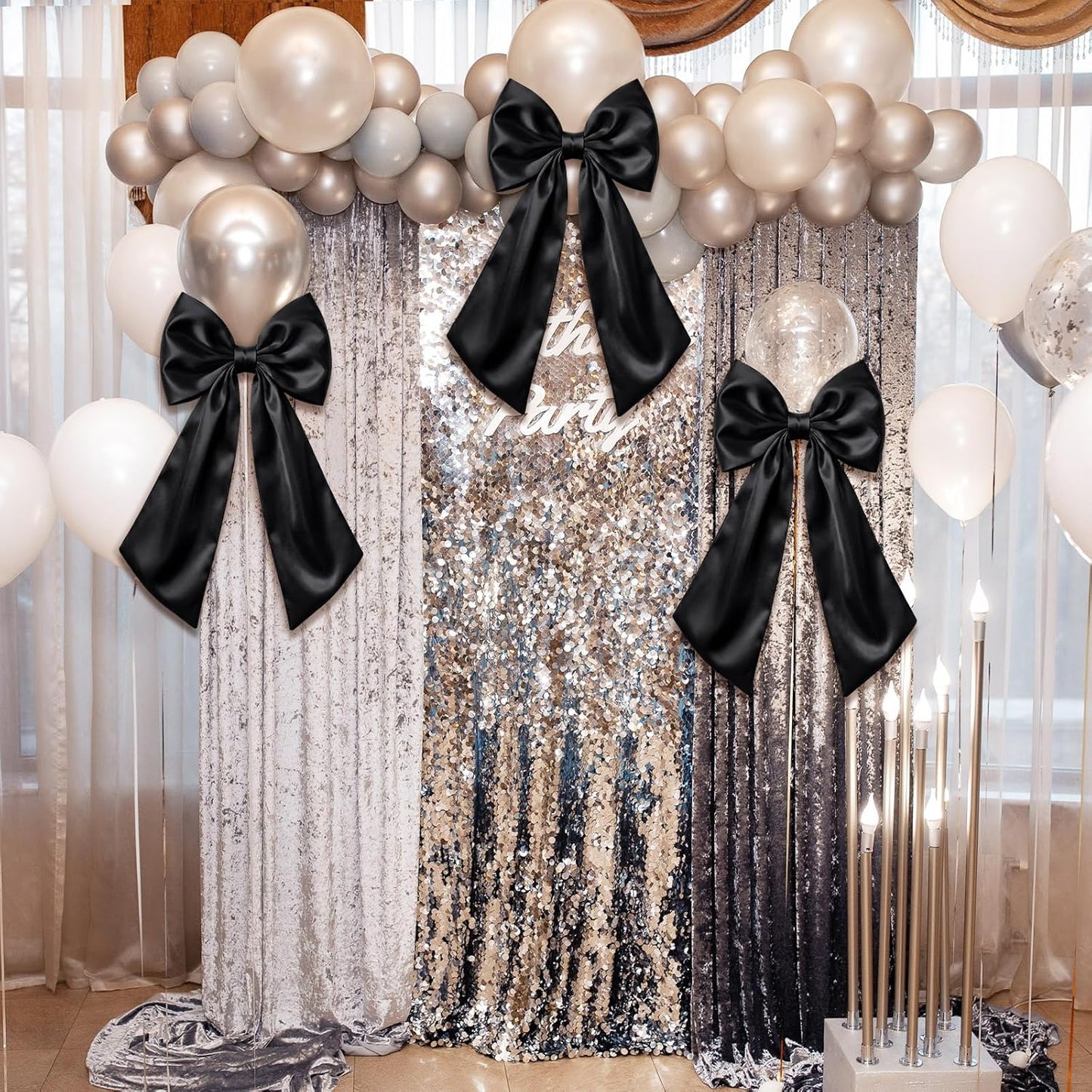 Suncalla Large Satin Bow Decorations - 3 Pcs 2 FT for Weddings, Parties & Home Decor | Black