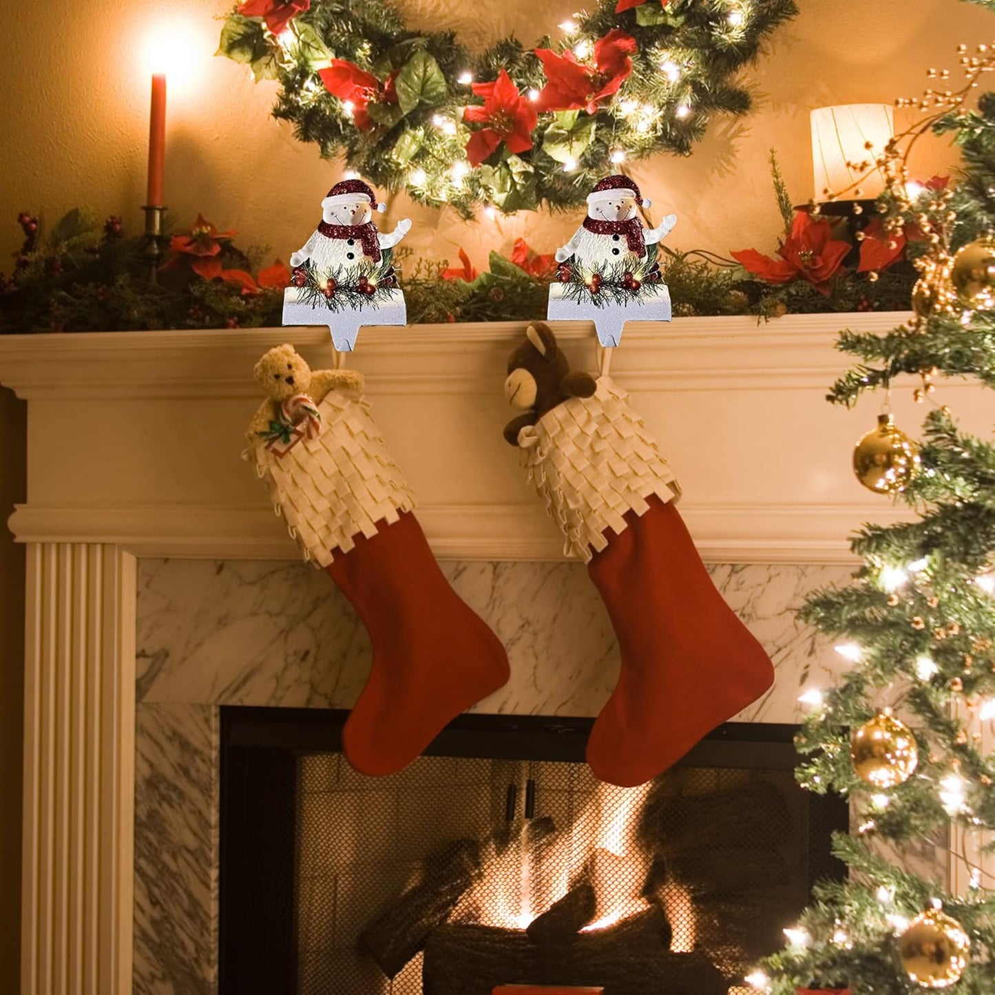 LED Snowman Stocking Holder - 7 Inch Tall Christmas Decor for Mantel