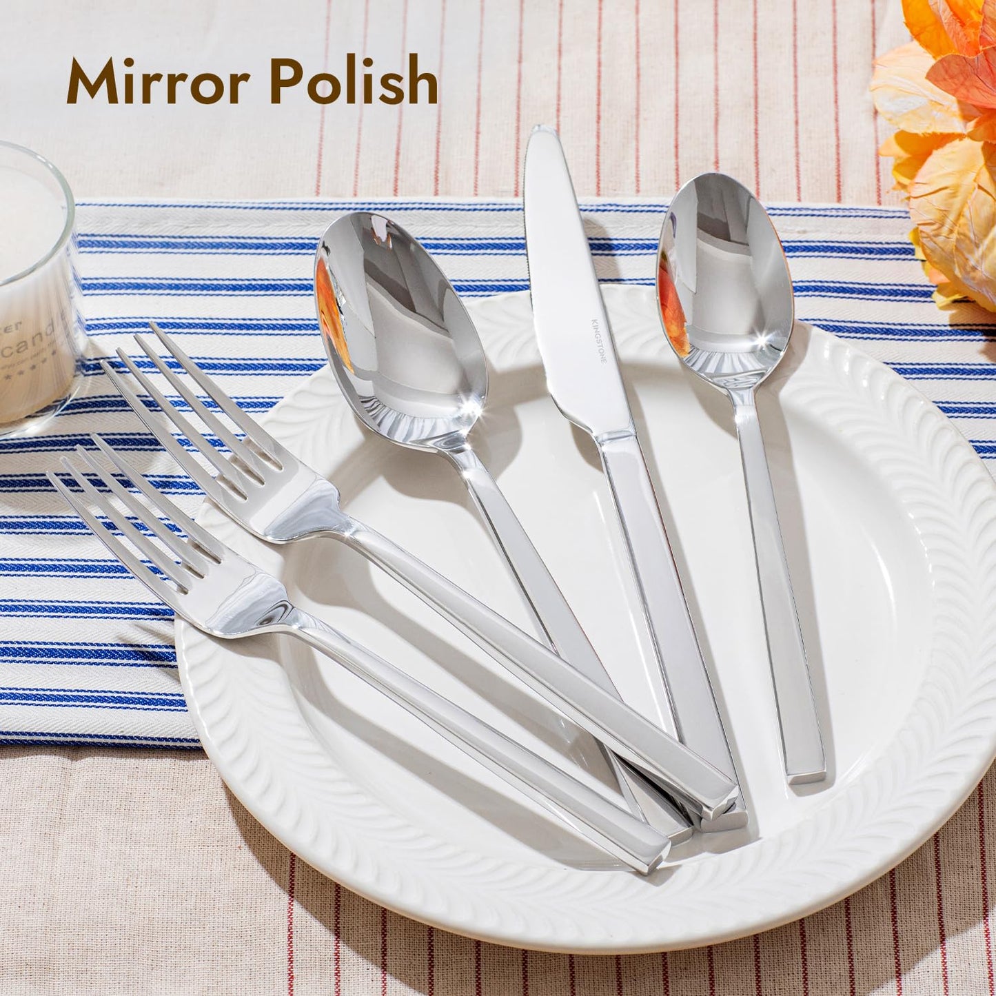 KINGSTONE Silverware Set, 40-Piece Flatware Cutlery Set Premium Stainless Steel, Service for 8, for Kitchen, Home, Wedding, Party, Mirror Polished and Dishwasher Safe
