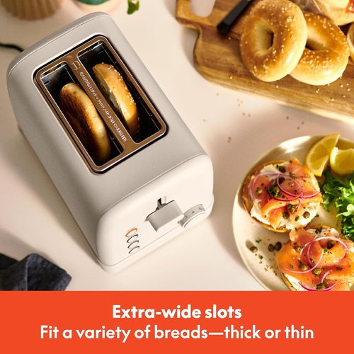 Bella 2 Slice Toaster - 6 Shade Settings with Reheat, Cancel & Bagel Functions | 900 Watt, Oatmilk Color