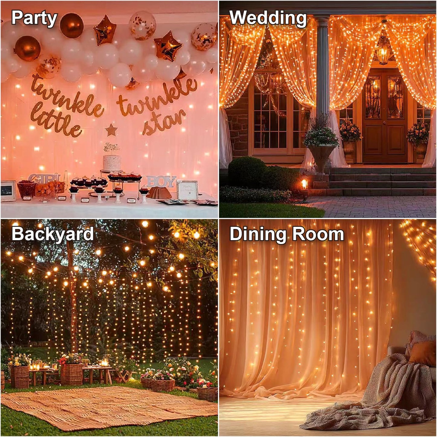 HXWEIYE 300LED Fairy Curtain Lights, 9.8x9.8Ft USB Plug-in 8 Modes Christmas String Hanging Lights with Remote for Bedroom Backdrop Wedding Indoor Wall Decor, Orange, Standard – 1 Pack