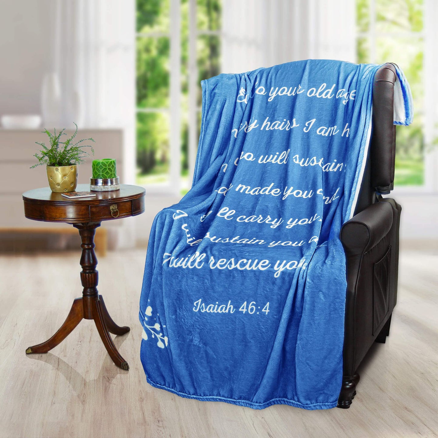 Scripture Blanket with Bible Verse from Isaiah 46:4 - Blue Luxuriously Soft 50"x65" Inspirational Throw Blanket - Lightweight Flannel Fleece Blanket