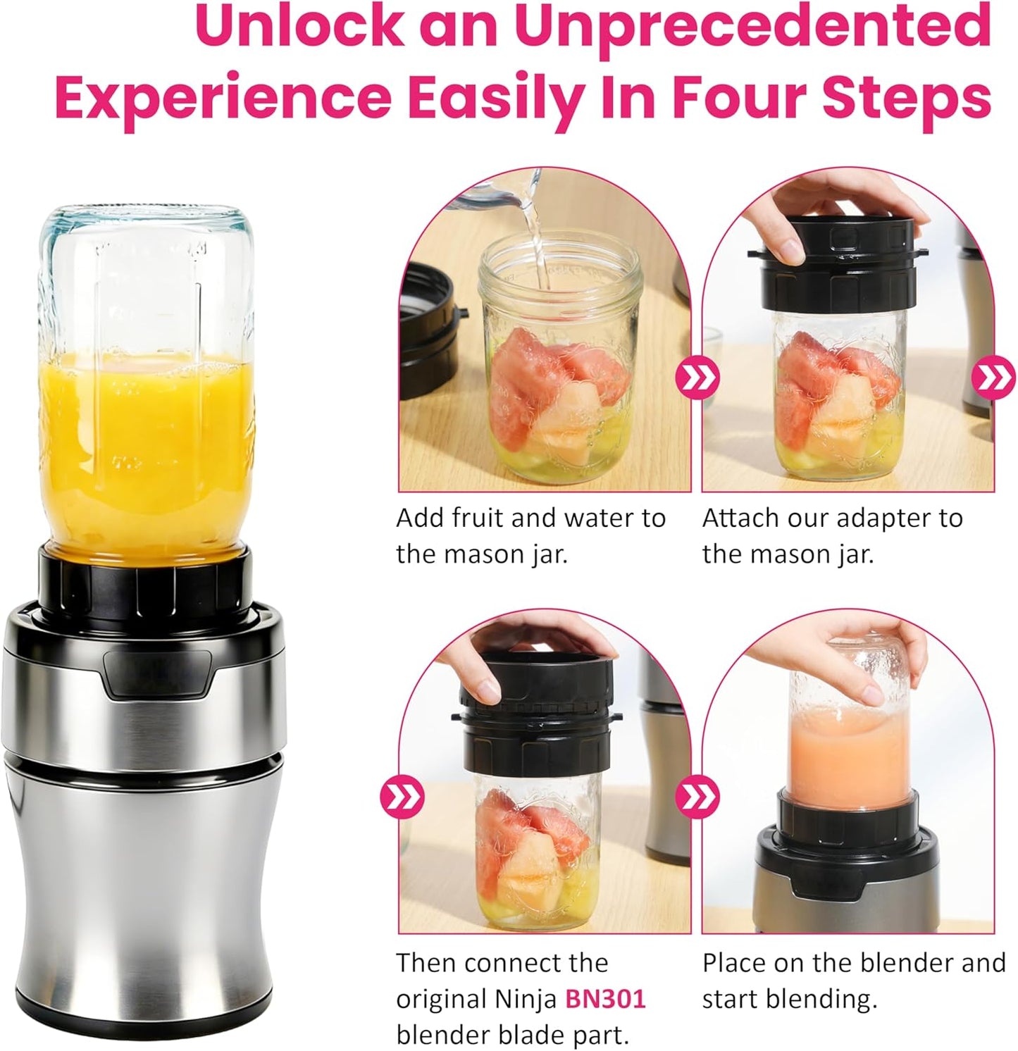 LUVCOSY Adapter for Ninja BN301 Blender | Blend Directly in Glass Jar - Dishwasher Safe Accessory
