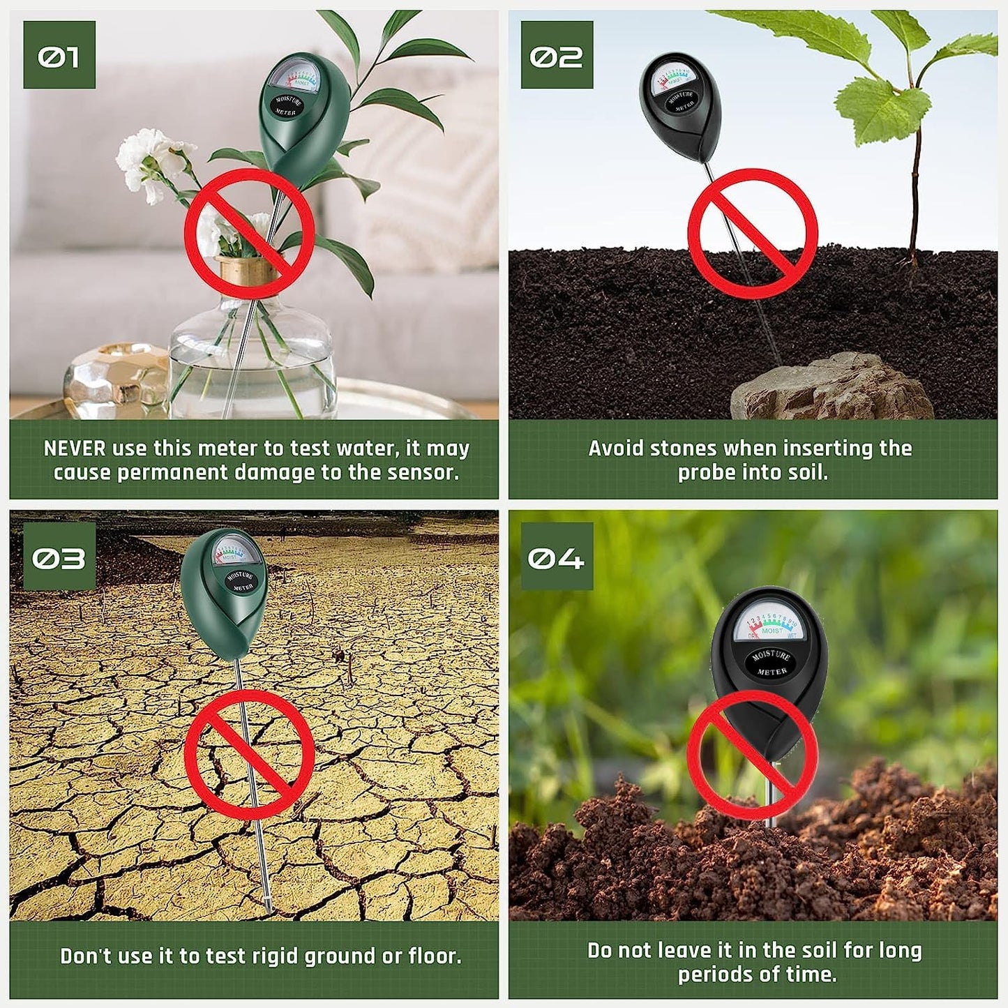 Skiennix Plant Moisture Meter - Accurate Soil Water Sensor for Indoor & Outdoor Use | No Batteries Required (Green & Black)