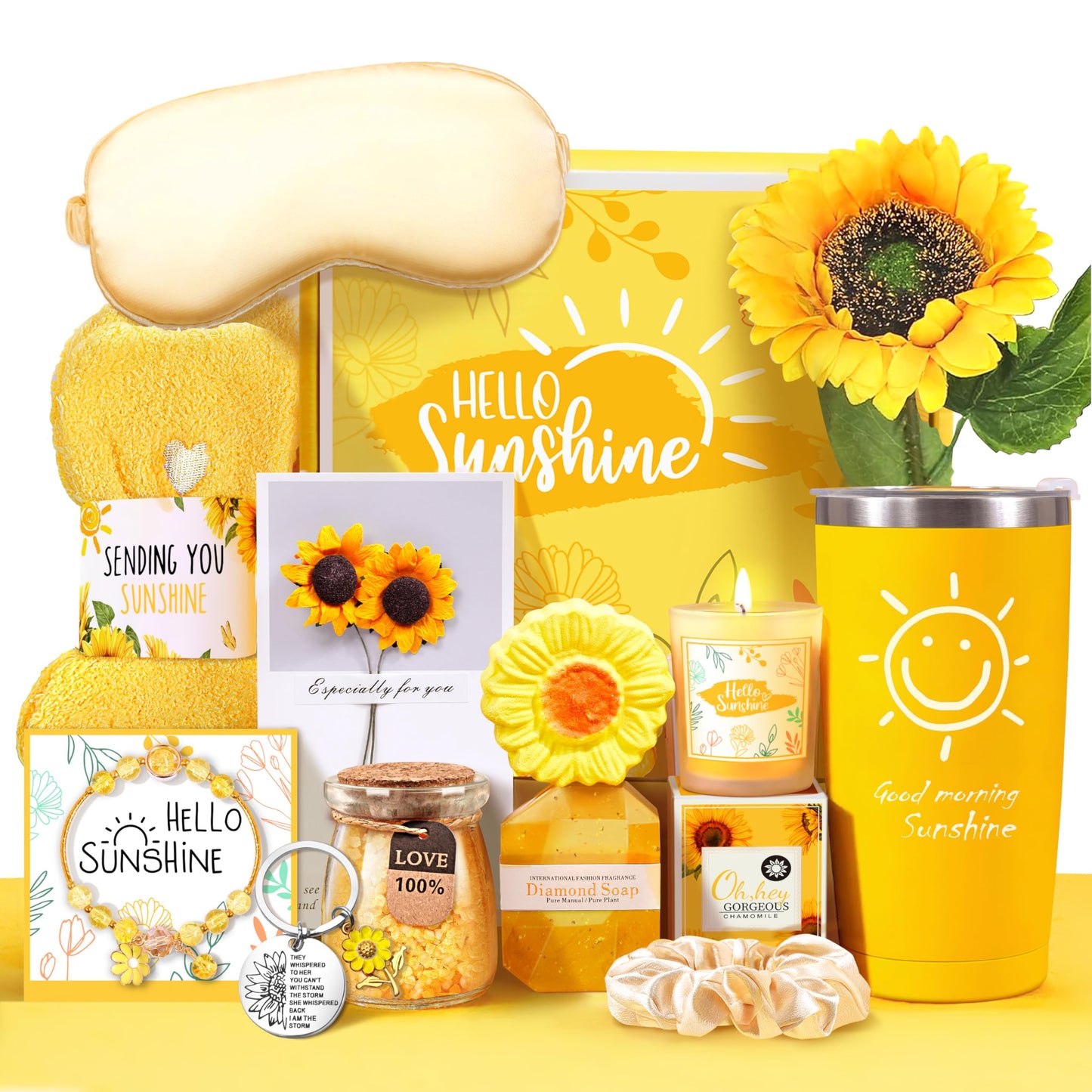 Birthday Gifts for Women, Set of 13 Unique Gift Baskets Birthday Present for Best Friends Bff Sister Sending Sunshine Include Tumbler, Get Well Gifts for Women Sunflower Presents