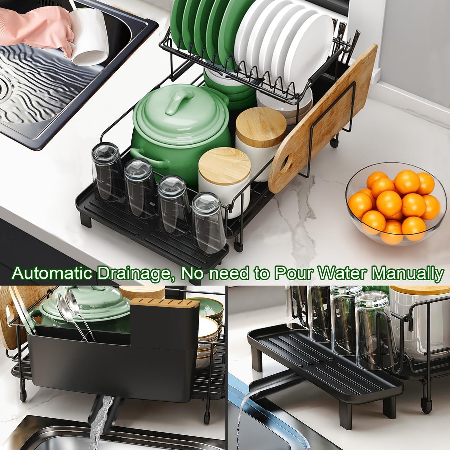 Runnatal Stainless Steel Dish Drying Rack - 2-Tier Large Capacity with Detachable Drainboard | Anti-Rust Design