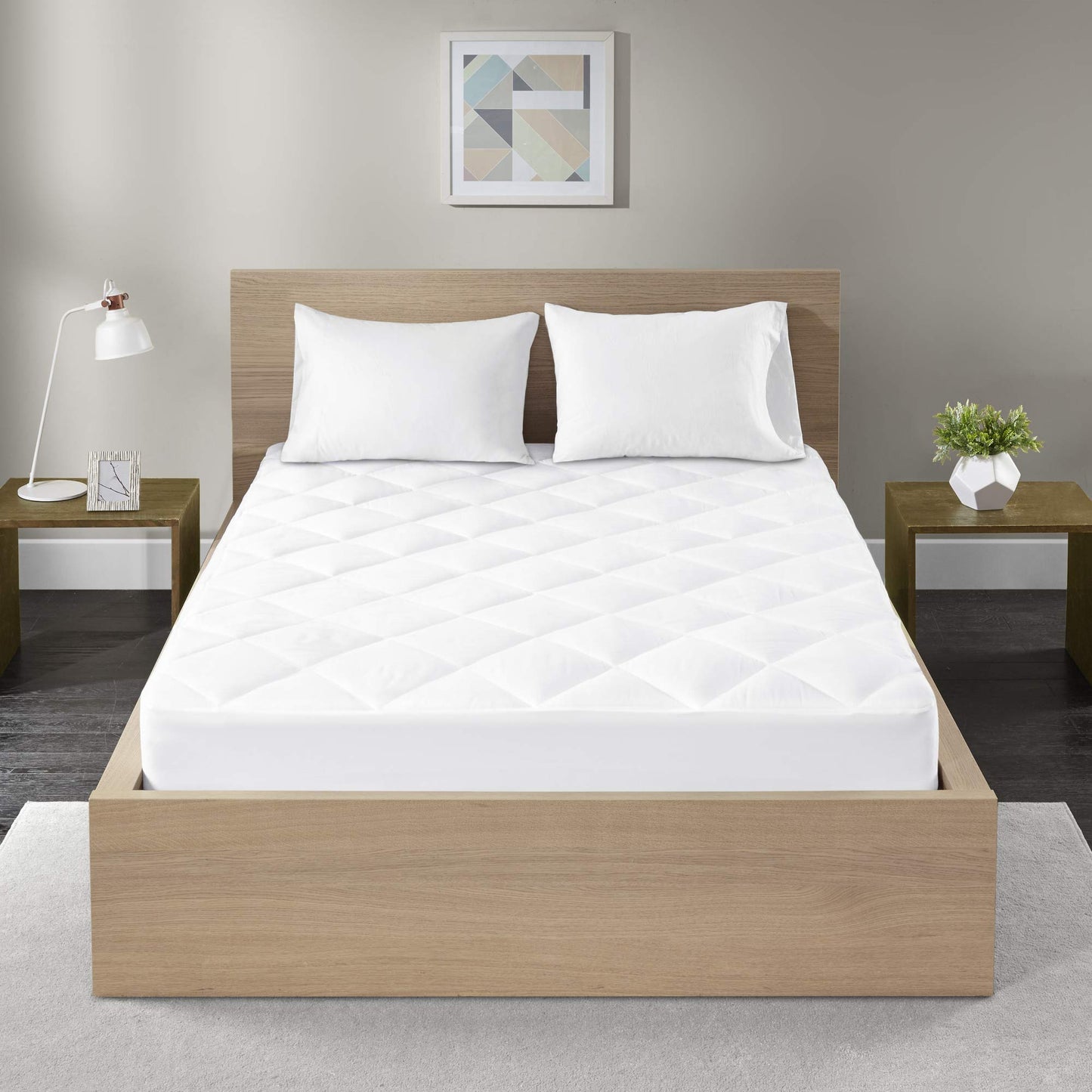 Madison Park King Mattress Protector Pad Waterproof Bed Cover, Breathable 300TC Sateen Cotton, Diamond Quilted Topper, Quiet Nights, Fitted Pocket Fits Up to 18 Inch, Machine Washable, White