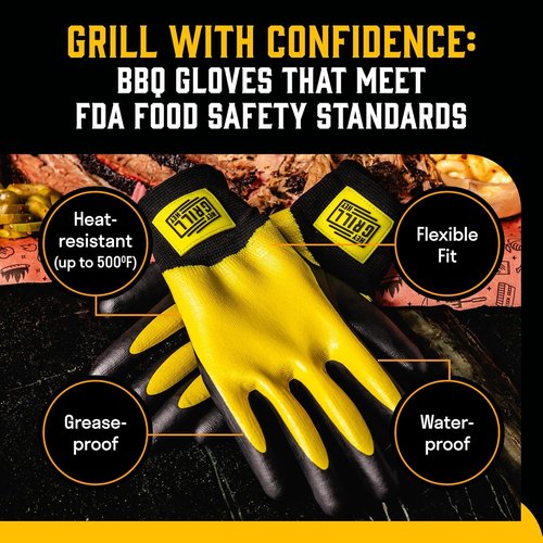Hey Grill Hey Pitmaster Gloves - BBQ Heat-Resistant Gloves Up to 500°F | Fireproof & Waterproof | Large Size