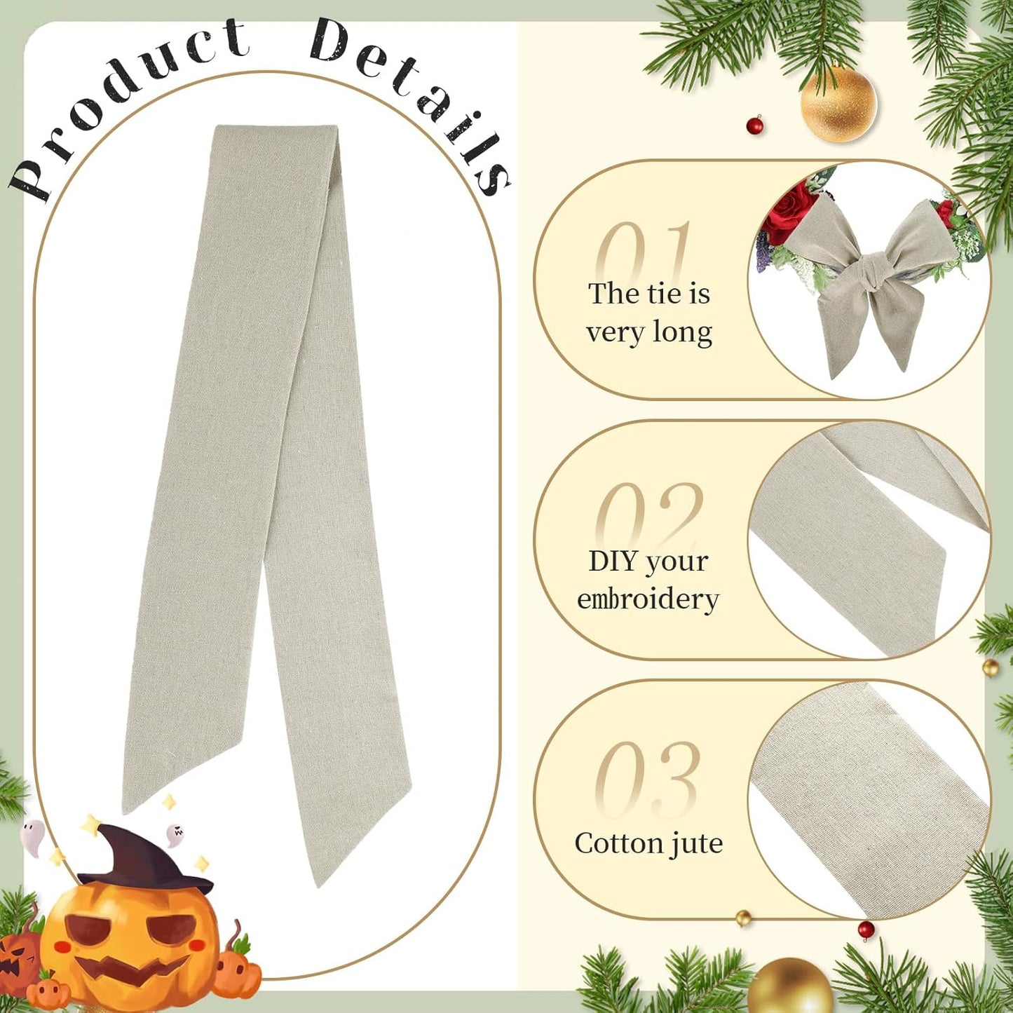 Skiennix Easter Wreath Sash - 6 Pcs Beige Plain Decor for Front Door | 5" W x 55" L Outdoor Accessory