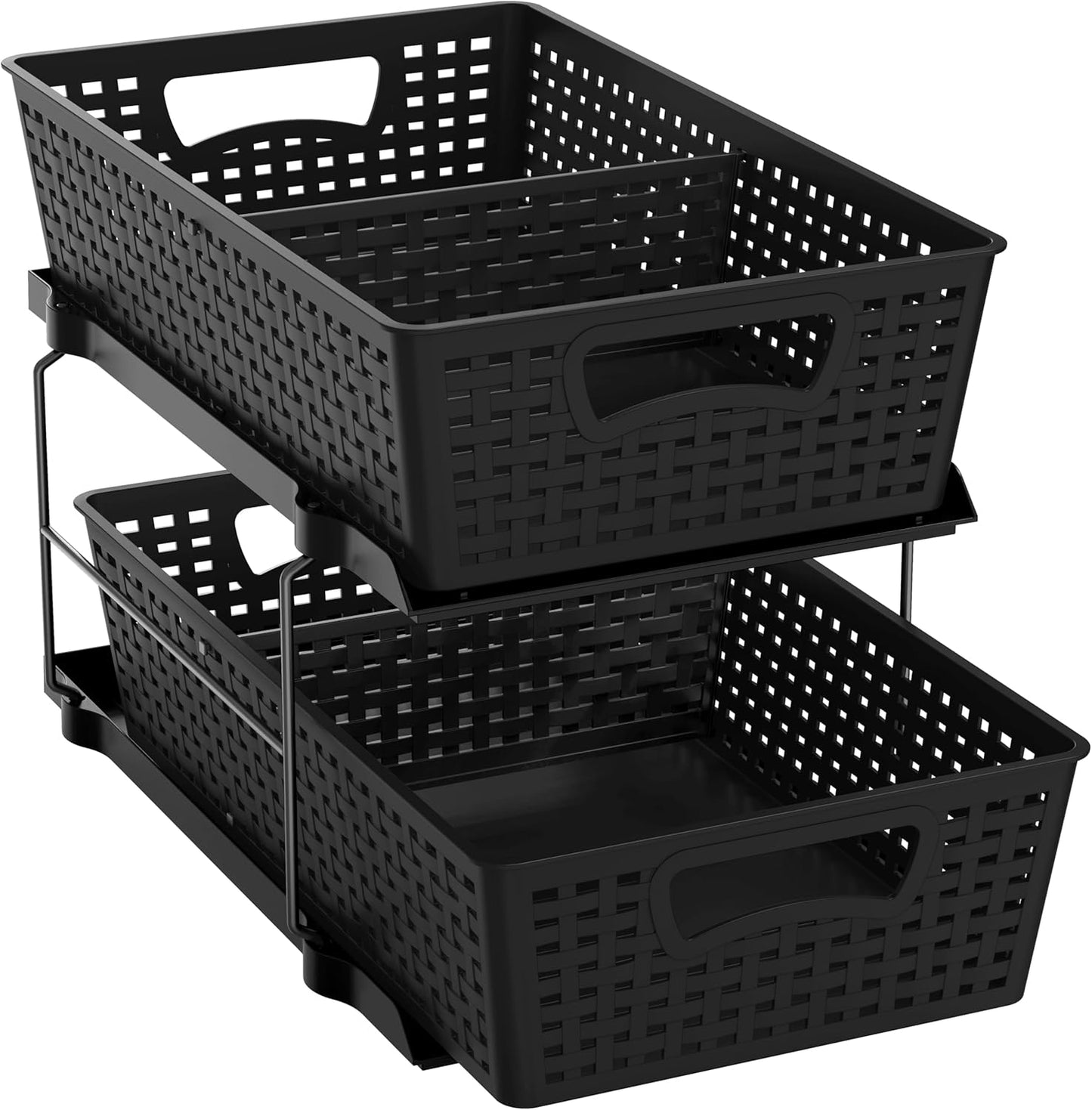 Simple Houseware 2-Tier Bathroom Organizer Tray - Pull-Out Sliding Drawer for Under Sink Storage, Black