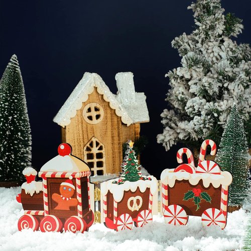 Jetec Gingerbread Train Table Centerpiece - Festive Wooden Christmas Decoration for Home & Office | Gingerbread Man Style