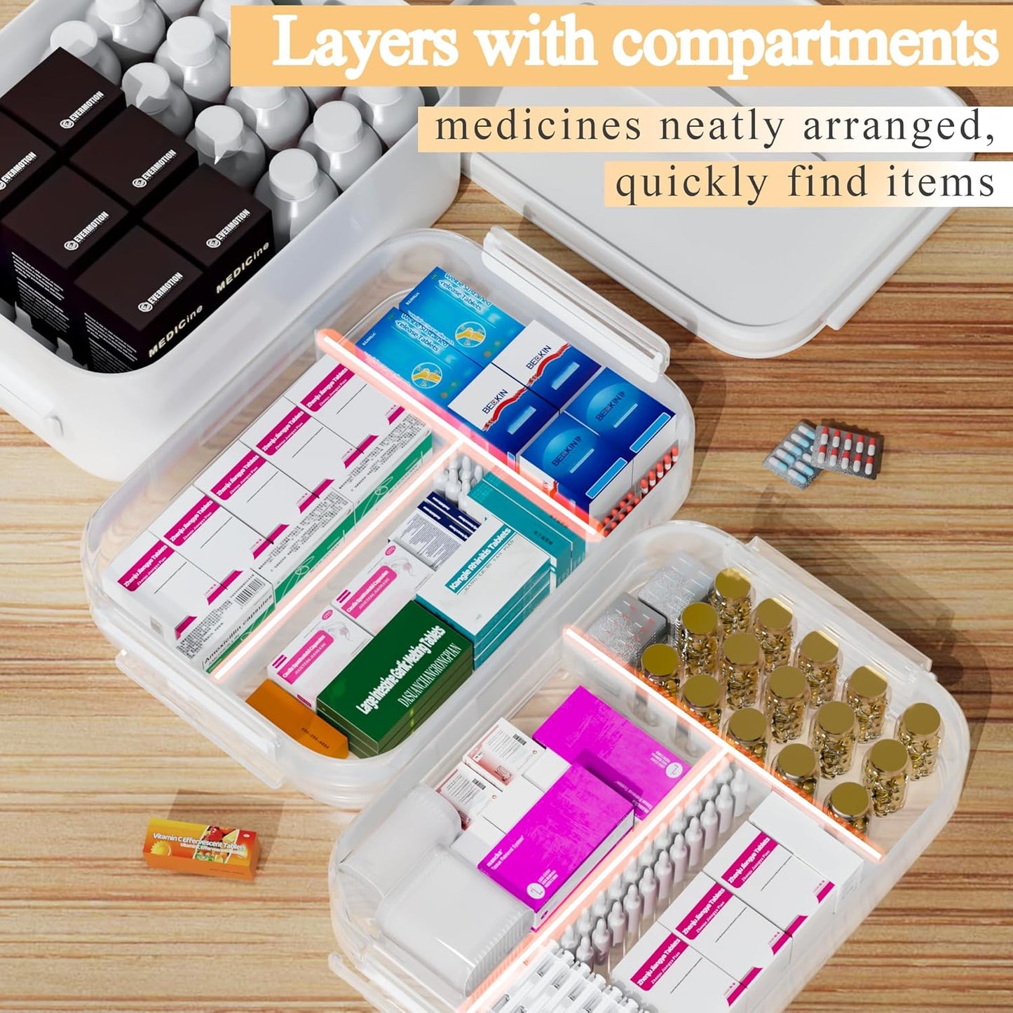 TERGOO 3-Tier Medicine Cabinet Organizer - Portable Storage Box with Handle for Home Use