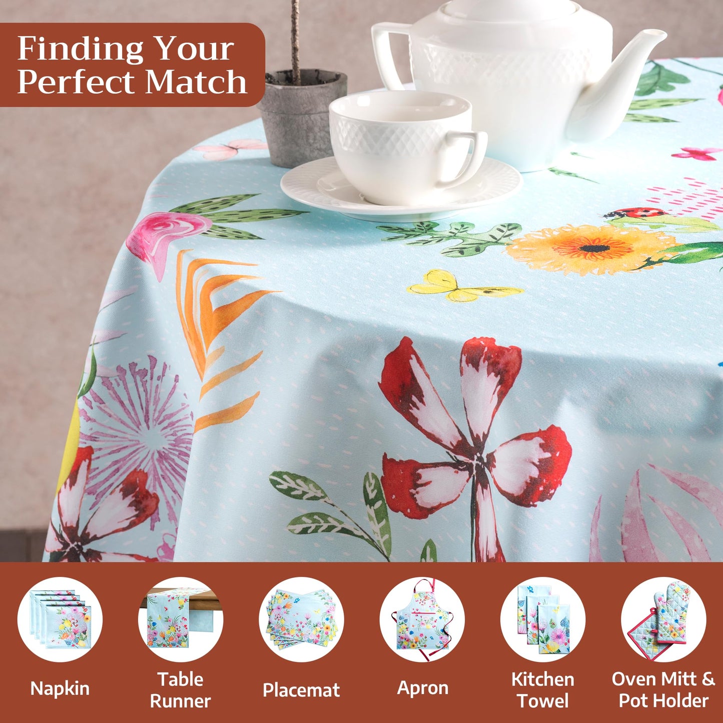 Maison d' Hermine Table Cloth Round Table 100% Cotton 63 Round Inches Tablecloth Reusable Decorative for Dining Kitchen Room Farmhouse Home Gifts for Mothers Day Spring Summer - Jardin D'Ete - Mint