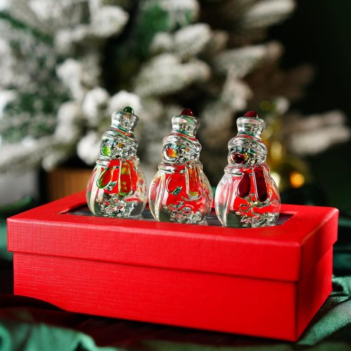Glass Snowman Figurine Set by [Brand Name] - Handmade Christmas Decorations | 1.6'' x 4.2'' for Winter Home Decor