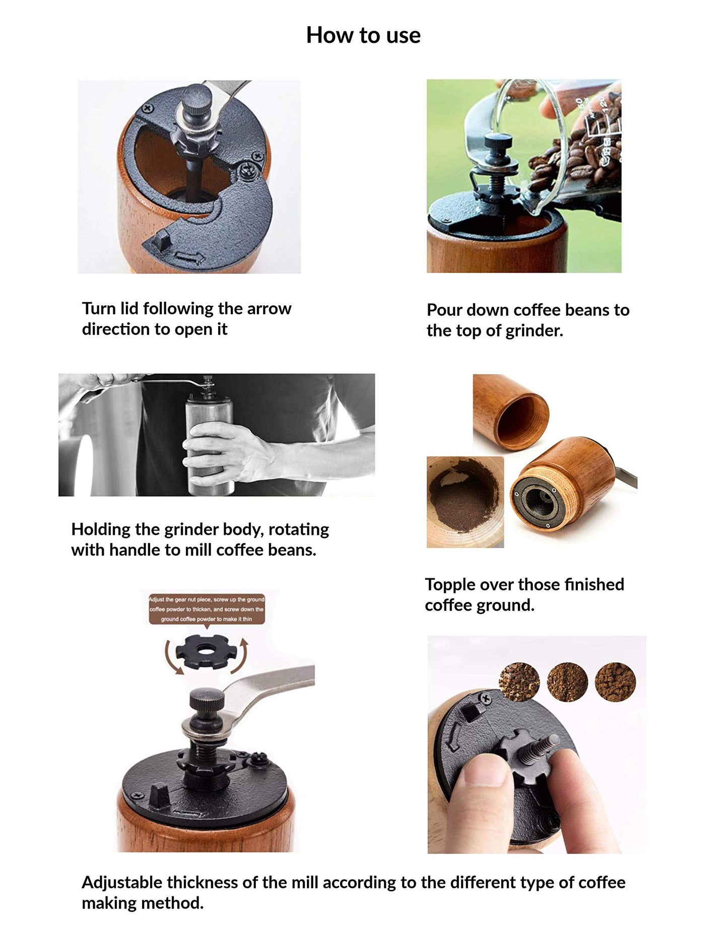 AKIRAKOKI Manual Coffee Bean Grinder Wooden Mill with Cast Iron Burr, Large Capacity Hand Crank, Portable Travel Camping Adjustable (light)