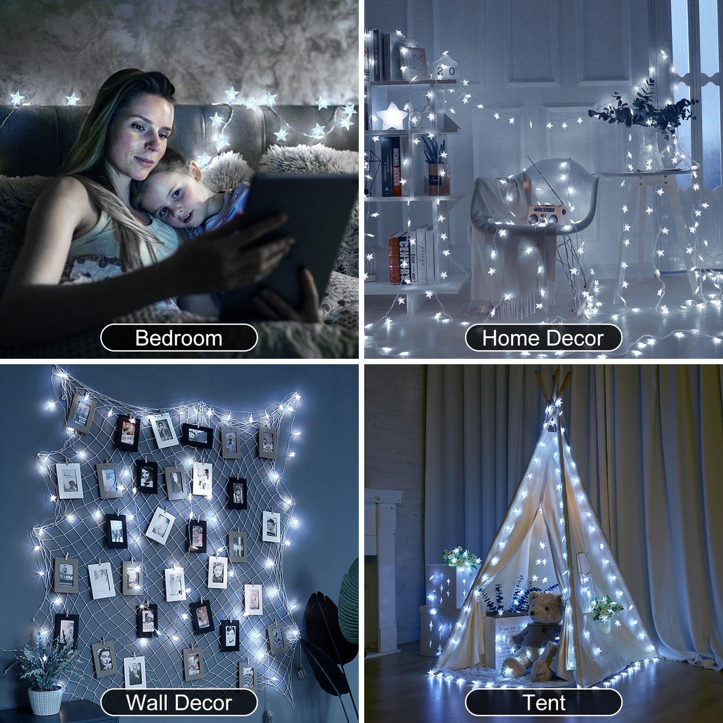 Brightown Star String Lights Battery Operated - 17 ft 50 LED Star Fairy String Lights with Remote and Timer, 8 Modes Waterproof for Bedroom Tent Loft Bed Patio Party Wedding Decor, White