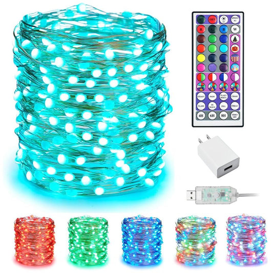 Minetom Upgraded Color Changing Fairy String Lights - 66 ft 200 LED 24 Colors USB Silver Wire Lights with Remote and Timer for DIY Bedroom Party Indoor Christmas Decoration, Adapter Included