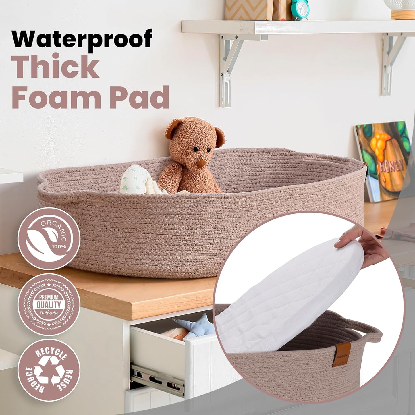 PeraBella XL Baby Changing Basket - Portable Diaper Changing Pad with Waterproof Cover & Caddy