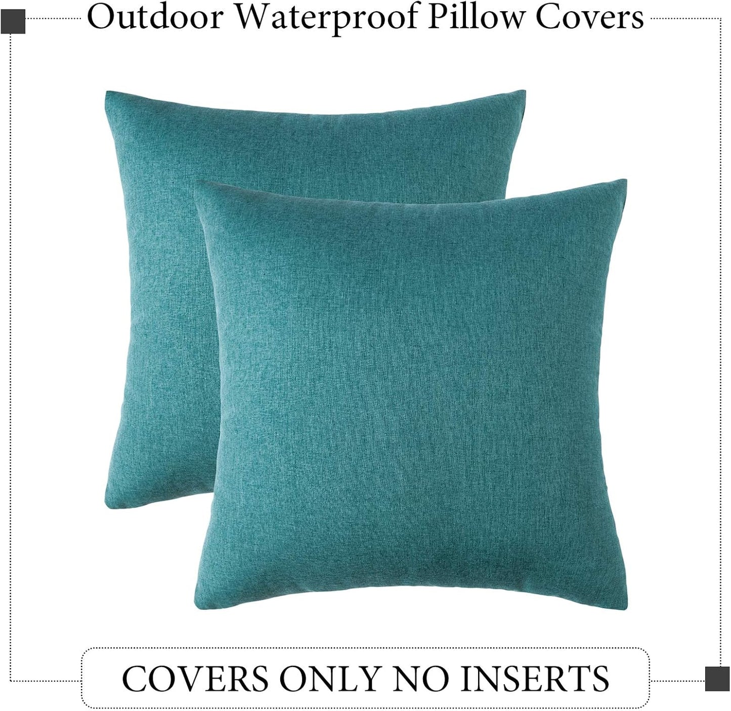 Woaboy Outdoor Waterproof Throw Pillow Covers - Set of 2 Decorative Farmhouse Cushion Cases | Turquoise 16x16 Inch