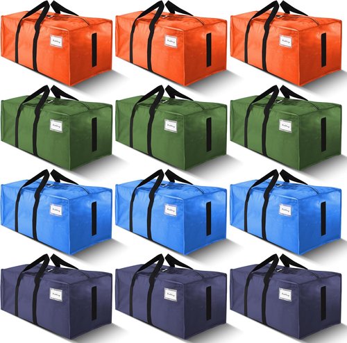 HOMESURE 12 Pack Large Water-Resistant Moving Bags - Heavy Duty Storage Totes with Zippers & Handles | Space-Saving Design
