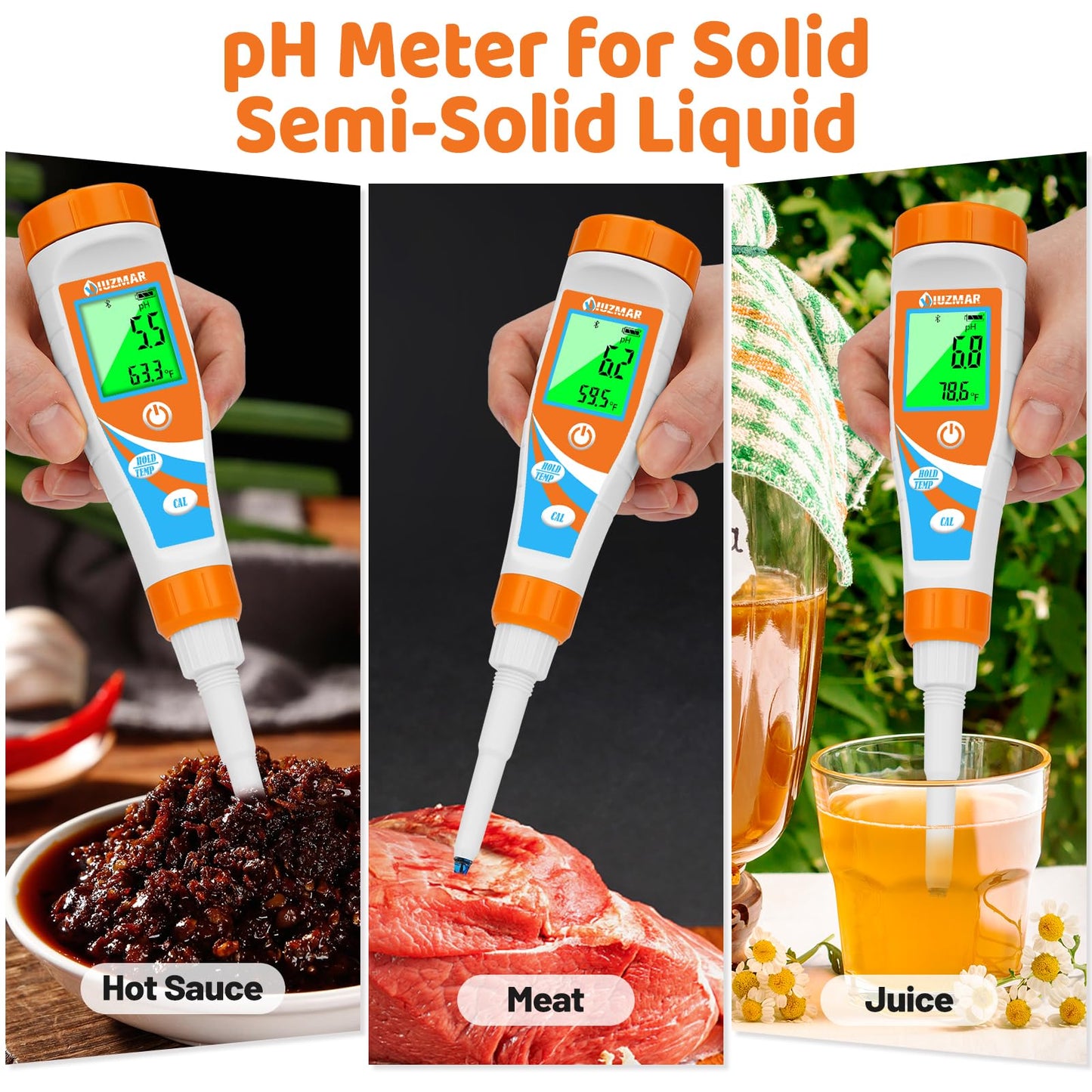 UIUZMAR Smart pH Meter for Food pH Test Kit for Sourdough and Bread Dough Professional Spear Sensor Food Tester Digital pH Meter for Sausages Meat Cheese Sushi Rice and Other Solid Semi-Solid