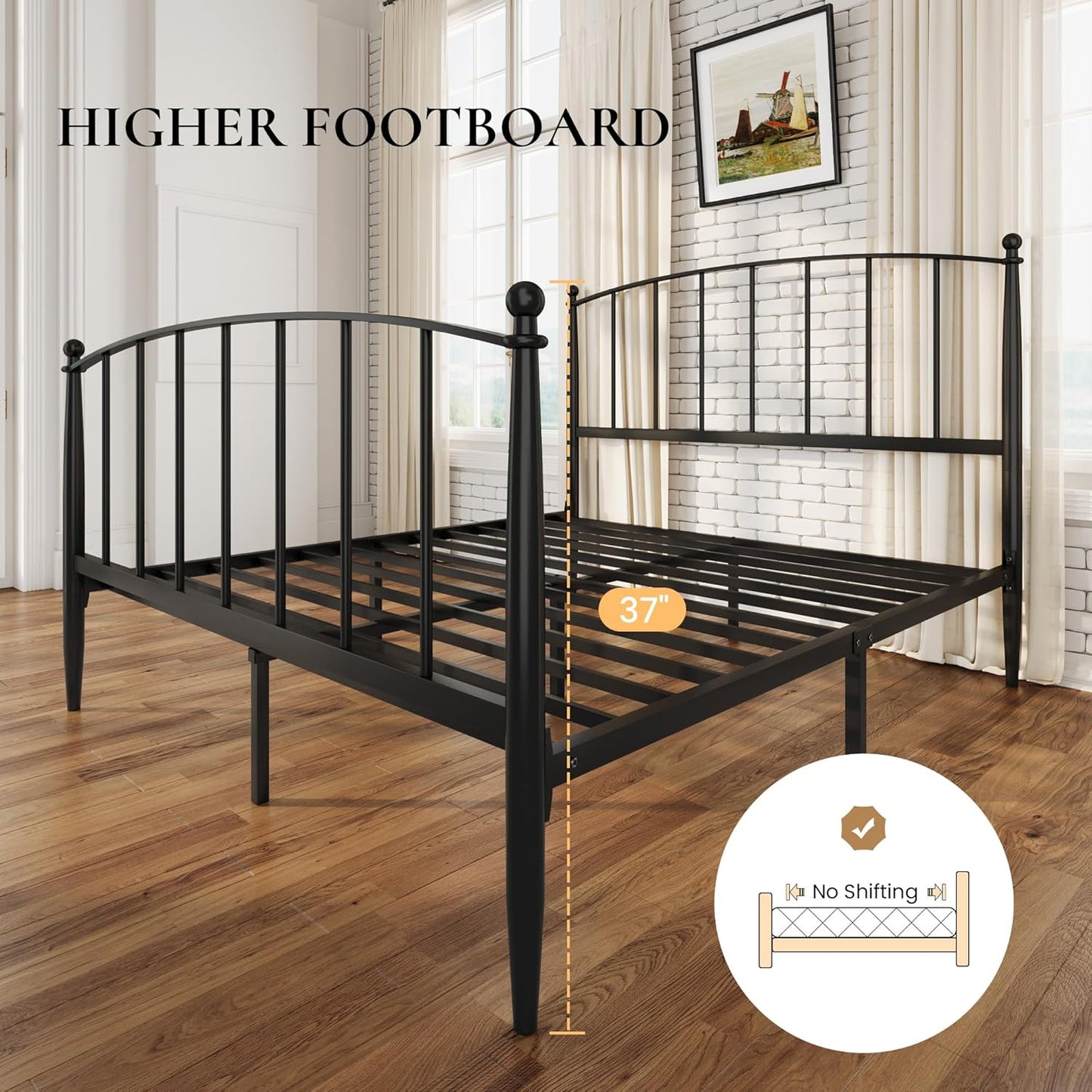 SHA CERLIN Queen Bed Frame - Victorian Style Metal Platform Bed with Iron Headboard & Footboard, Black