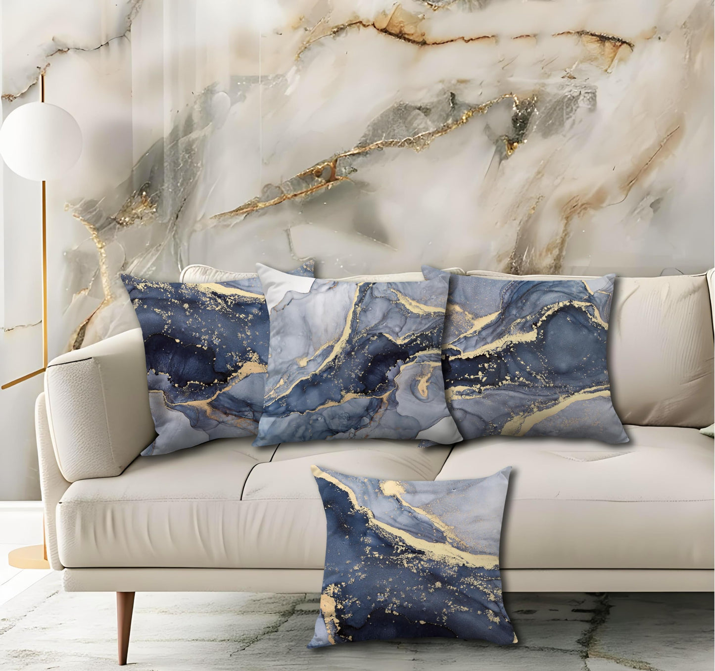 OGILRE Blue and Gold Pillow Covers, Modern Abstract Marble Texture Blue Gold Print Art Home Bedroom Decorations Soft Throw Pillow Cover, 20x20 Pillow Cover Set of 4,Couch Decorative Pillow Cases