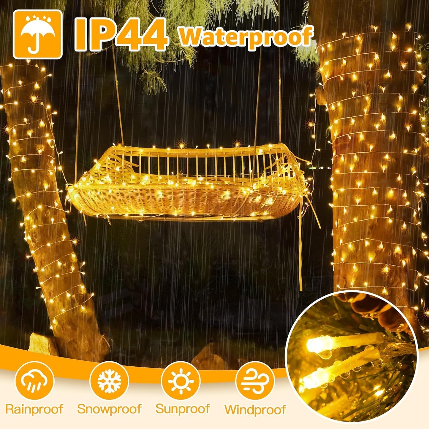 Ollny 120LED 40FT String Lights, Waterproof Connectable Fairy Lights with Timer 8 Modes, Warm White Plug in Indoor Light for Bedroom Classroom Outdoor Wedding Christmas Party Decorations