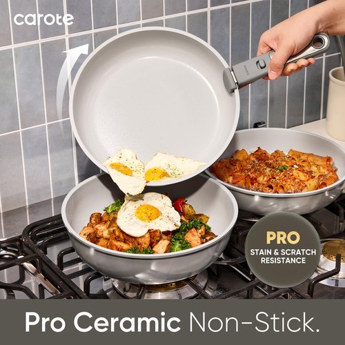CAROTE 27pcs Ceramic Cookware Set Nonstick, Pots and Pans Set Non Stick, Non Toxic Cookware Detachable Handles, Dishwasher/Oven Safe, RV/Camping Cookware, Pan and Pot with Kitchen Utensils, Dark Gray