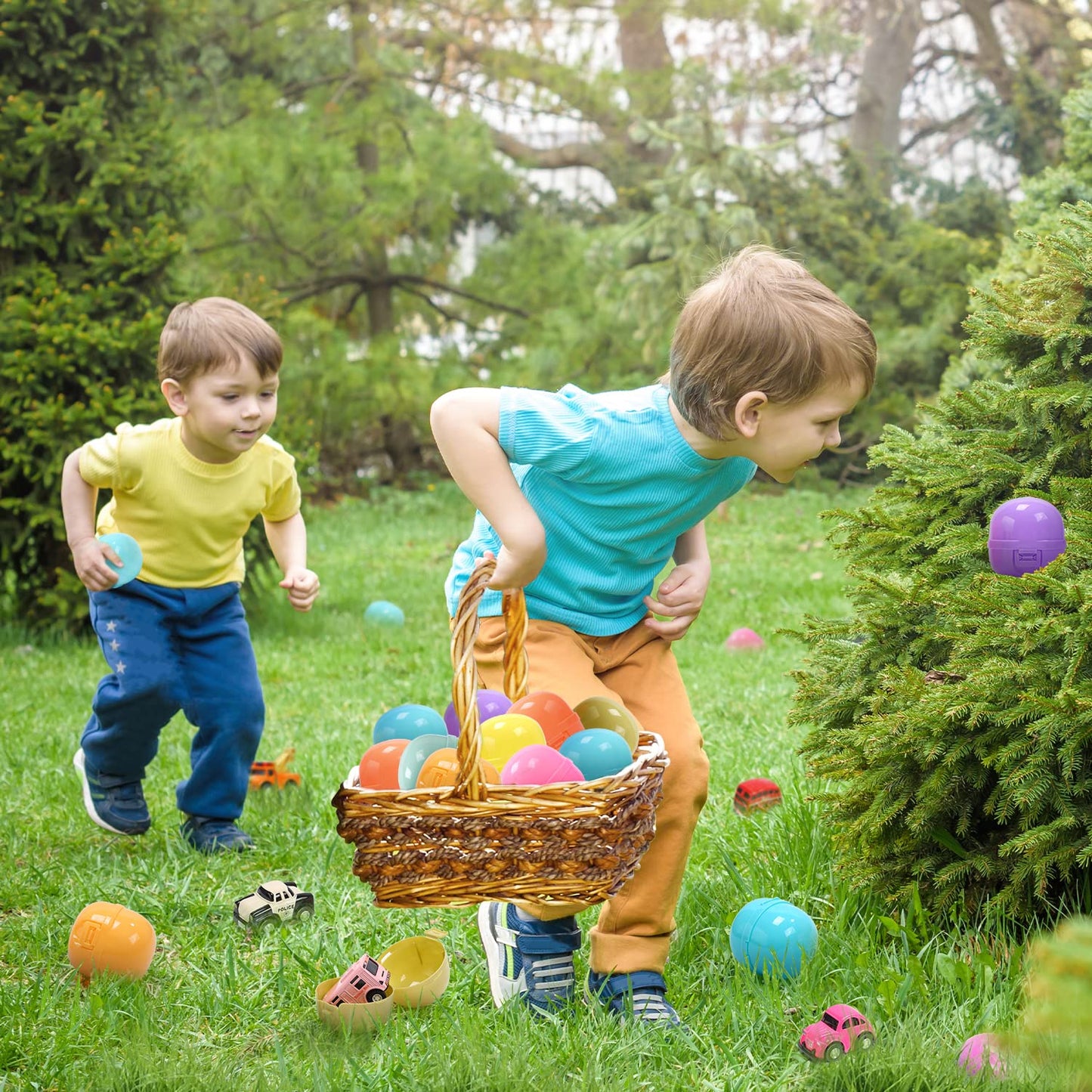 CUTE STONE 12 PCs Filled Easter Egg with Alloy Cars Toy, Easter Basket Stuffers Toys Party Favors for Toddler, Kids