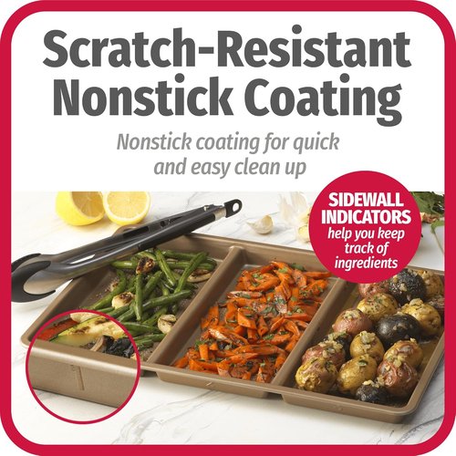 GoodCook Non-Stick Divided Sheet Pan - 3-in-1 Textured Baking Dish | 11 x 17-Inch Scratch-Resistant Carbon Steel