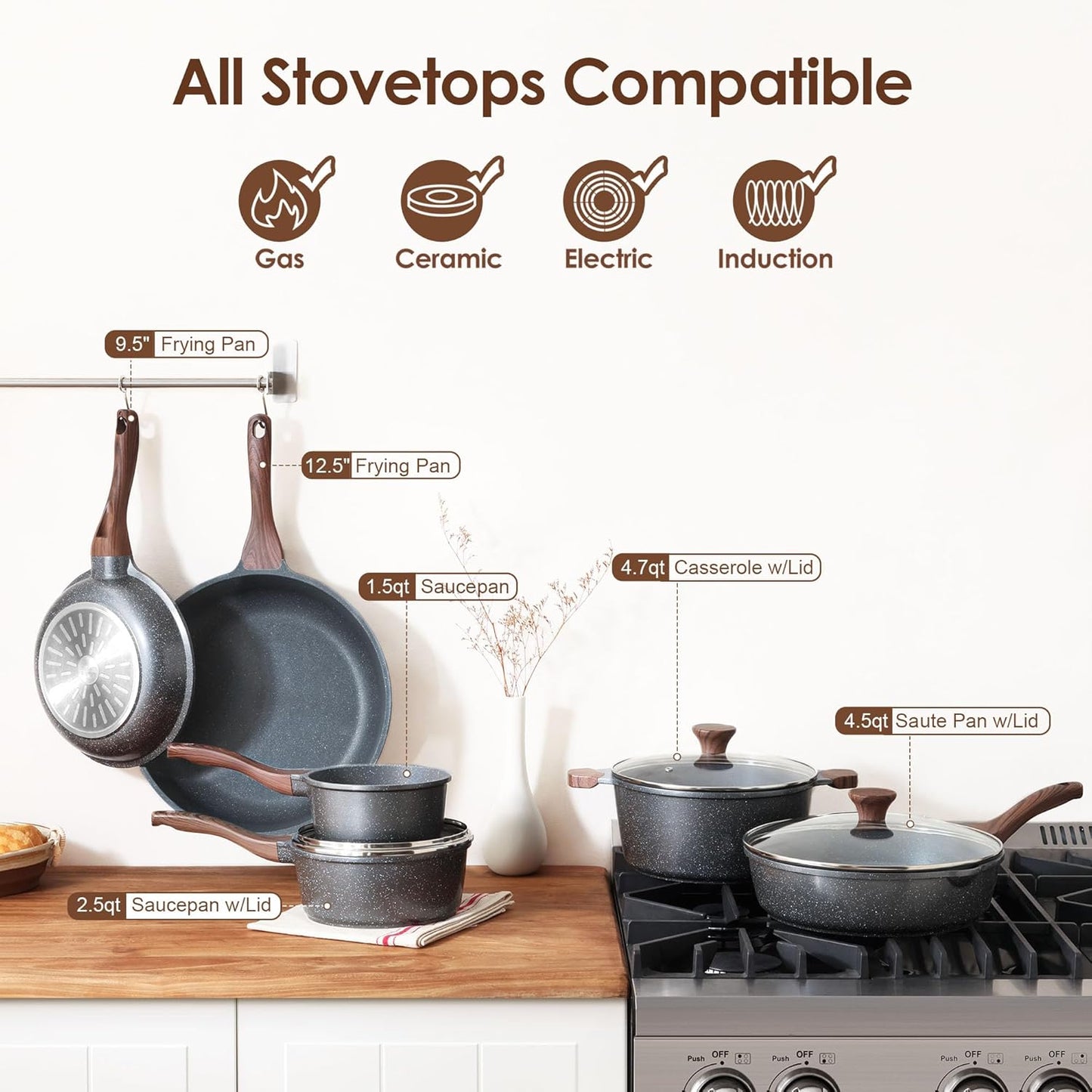 SENSARTE Nonstick Cookware Set - 16-Piece Healthy Pots & Pans with Stay-Cool Handles & Silicone Utensils